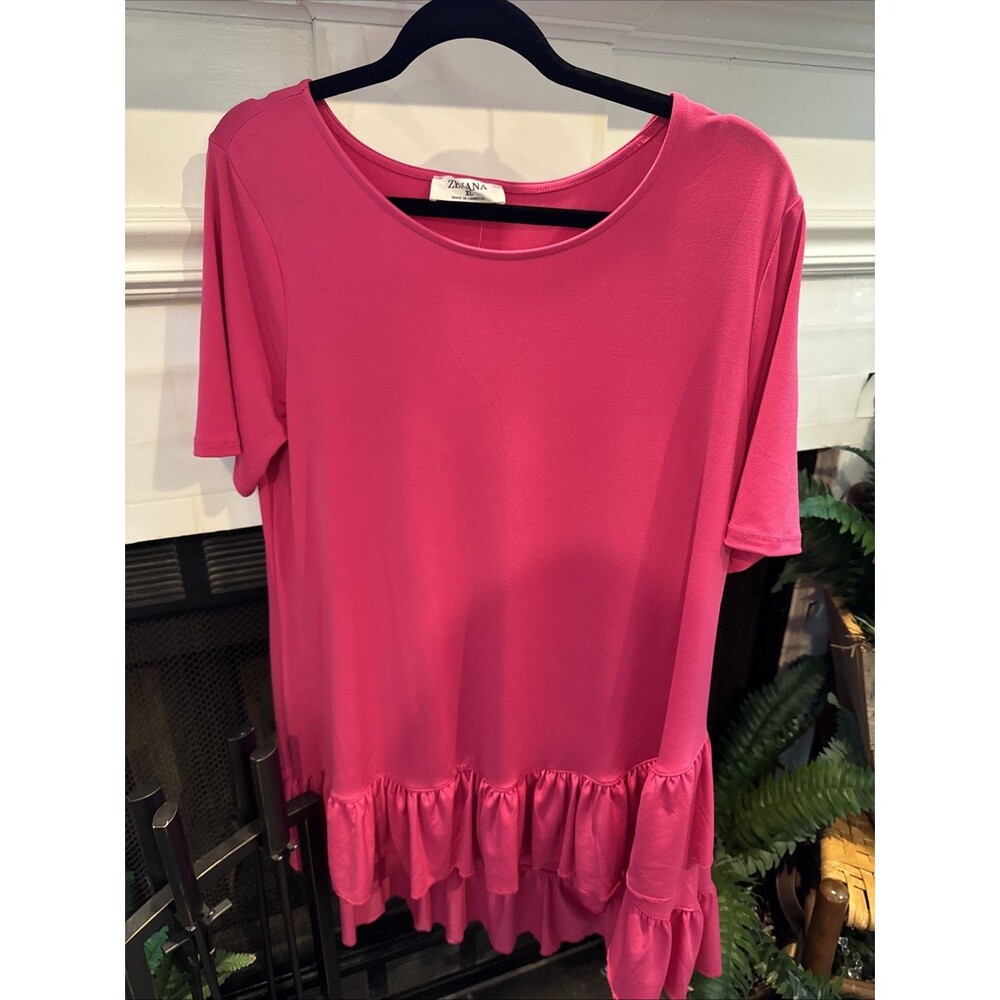 Zenana Pink Ruffle Short Sleeve T-Shirt Dress Size XL